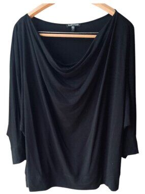 Eileen Fisher Dolman Sleeves Black Cowl Neck Large Batwing 3/4 Sleeve Draped